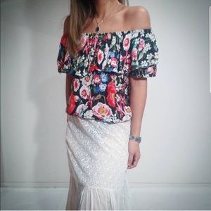 ZARA pretty in floral off the shoulder top